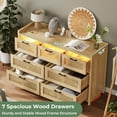 thumbnail image 4 of 7 Drawer Dresser for Bedroom, Rattan Chest of Drawers with LED Lights, Wood Storage Dresser Chest with Metal Handle, Modern Dresser for Closet,Bedroom,Living Room,Hallway, 4 of 8