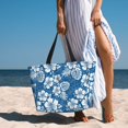 thumbnail image 3 of Wukai Leaves And Flowers Print Zipper Bag,large Beach Tote Bag,Waterproof Sandproof Bag,Grocery and Picnic Tote Travel Bag, 3 of 5