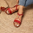 thumbnail image 5 of LOVZFMLL Women's Flat Sandals 2025 Summer Casual Fashion Open Toe Ankle Strap Buckle Falts for Outdoor Walking Beach Vacation Red 6, 5 of 5