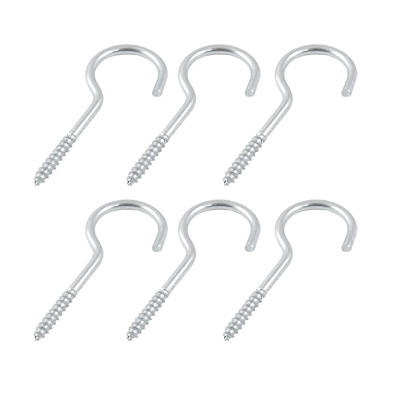 4" inch Zinc Plated Steel Metal Round End Screw Hooks for Hanging (Pack of 6)