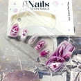 thumbnail image 4 of Uñas postizas adhesivas LWTZLW, tamaño mediano almendra, diseño rosa y plateado, 4 of 8