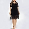 thumbnail image 4 of gakvbuo Plus Size Dress For Women Wedding Guest Women's Casual Plus Size Round Neck Short Sleeve Lace Solid Knee Length Dress, 4 of 9