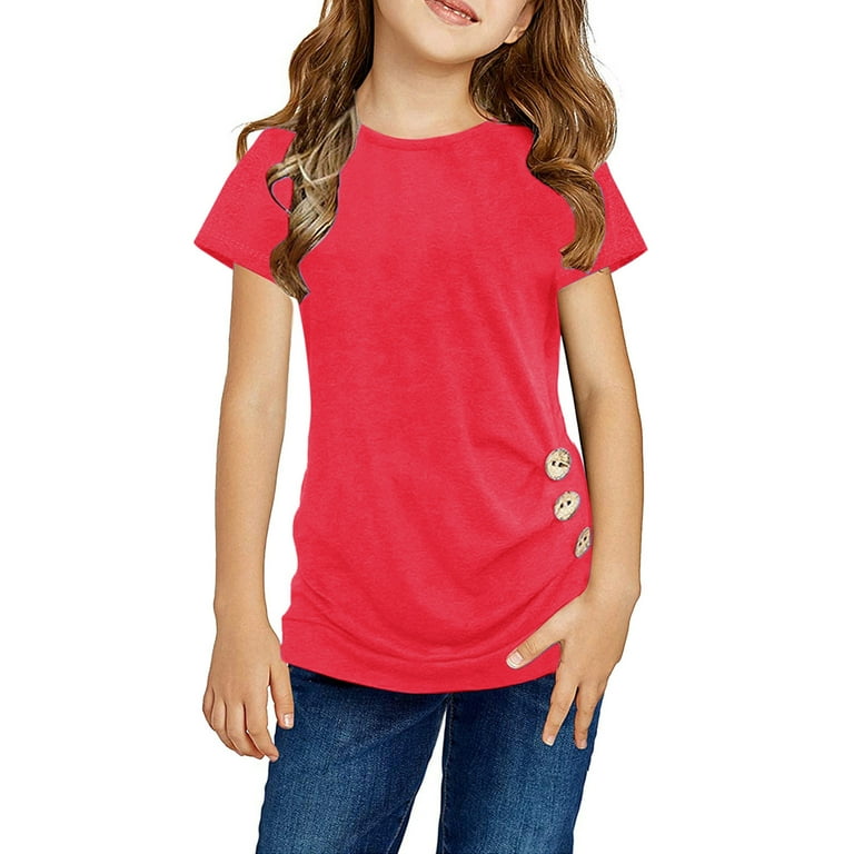 ZIZOCWA Toddler Girl Tshirt Tween Girls Clothes 10 12 Kids Little Girls Casual Tunic Tops Knot Front Button Short Sleeve Blouse T Shirts Tee Tops Summ