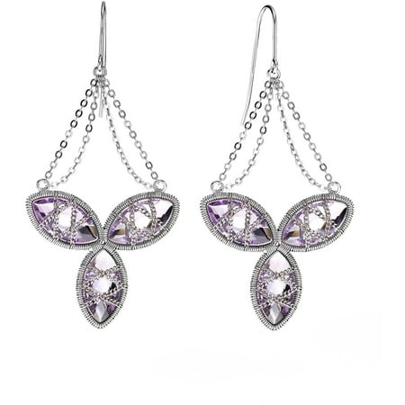 5th & Main Sterling Silver Hand-Wrapped Triple Floral Amethyst Stone Earrings