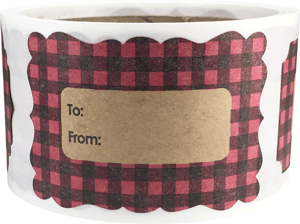 Pink Buffalo Plaid Natural Kraft Christmas Gift Tags Holiday Present Stickers 2 x 3 Inch 100 Total Labels