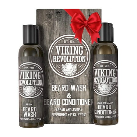 Viking Revolution Best Deal Beard Wash & Beard Conditioner Set w/Argan & Jojoba Oils - Softens & Strengthens - Natural Peppermint and Eucalyptus Scent - Beard Shampoo w/Beard Oil (5 oz)