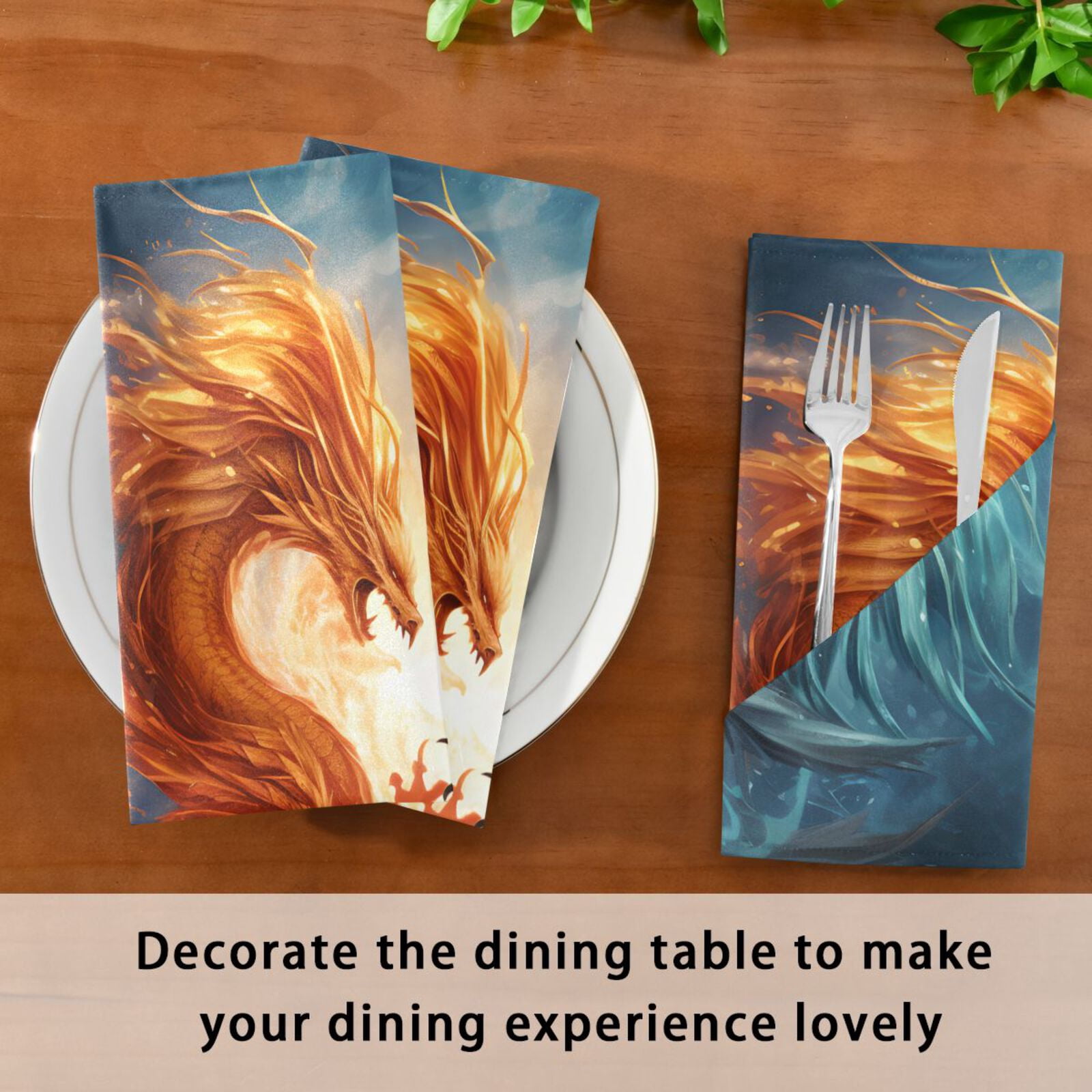 JSTEL Fire Dragon & Ice Dragon Cloth Napkins Set of 6, 20x20 Inch Washable and Reusable Napkin for Decoupage Dinner Party Everyday Use