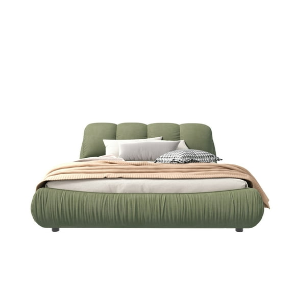 Queen Upholstered Platform Bed, Oversized Padded Headboard on Solid Wood Frame for Multiple Mattress Heights, Luxury Design