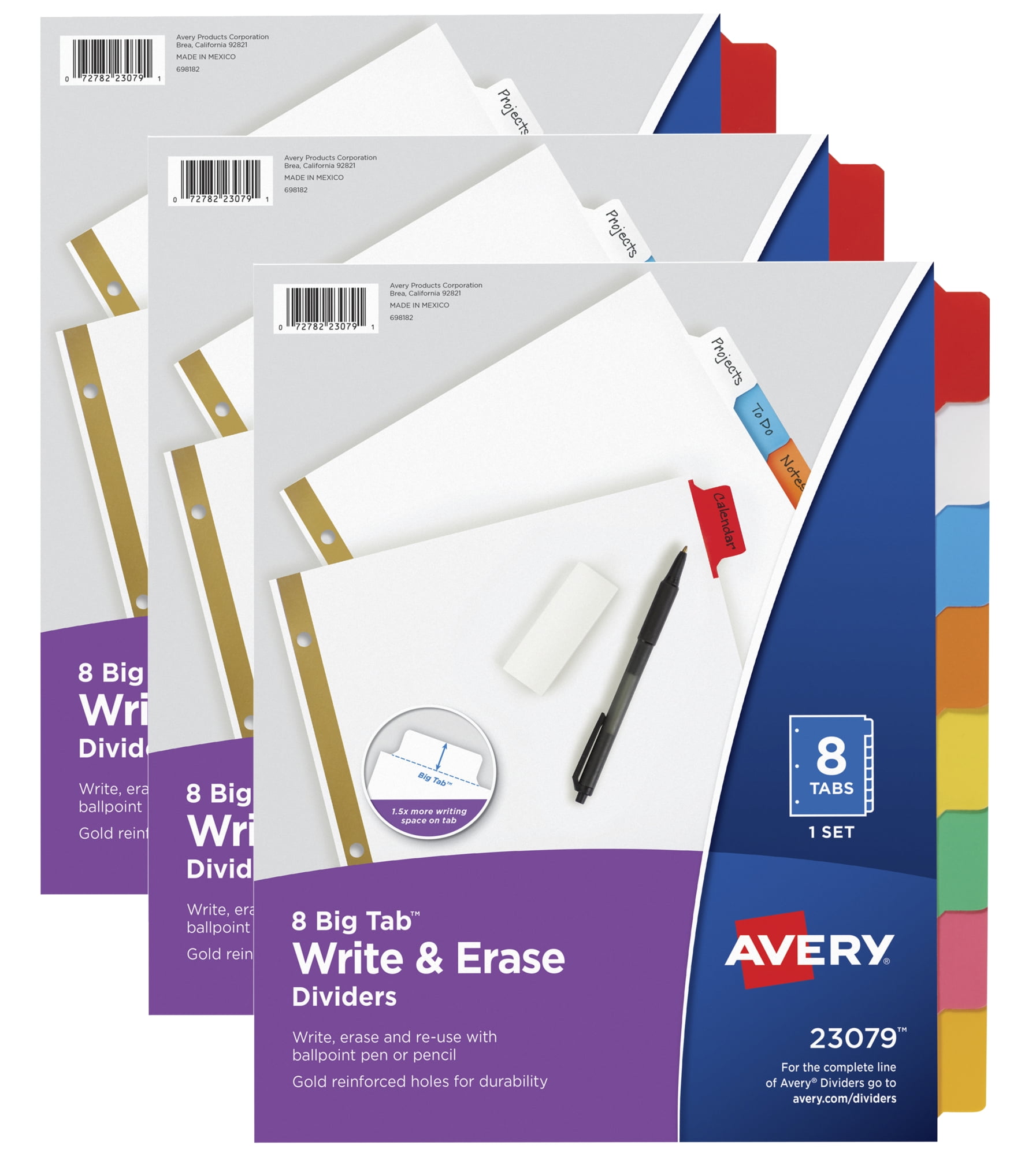 Avery Big Tab Write and Erase Dividers, 8 Tab, Multi-color
