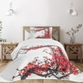 thumbnail image 3 of Ambesonne Japanese Quilted Bedspread Set 2 Pcs, Blossom Cherry Sakura, Twin Size, Red and Brown, 3 of 6