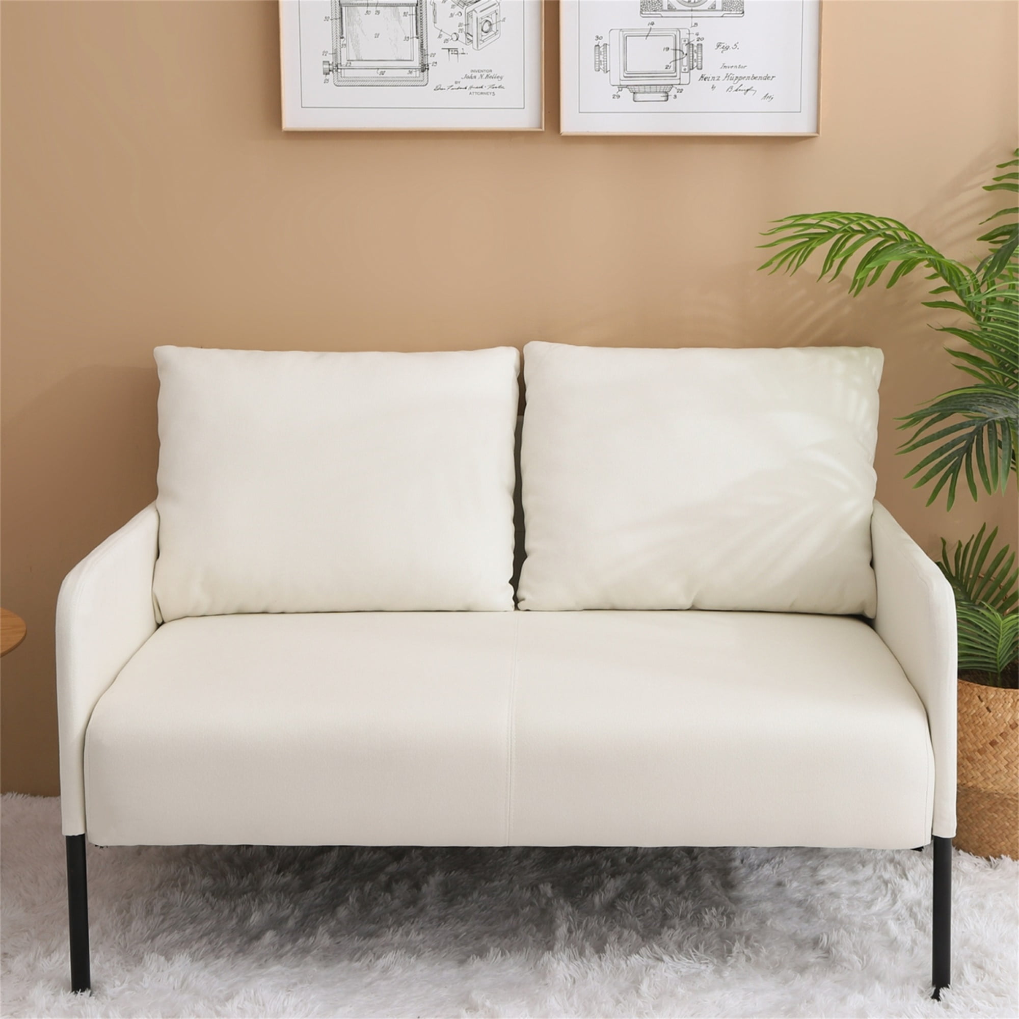 Canddidliike Fabric Loveseat Sofa, Modern Design Linen Sofa Couch with Metal Legs, Soft 2 Seater Sofa for Living Room, Bedroom, Reading Room and Office， Beige