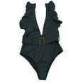 thumbnail image 4 of Women's Deep V Neck Ruffle One Piece Swimsuit with Belt Beachwear, 4 of 6