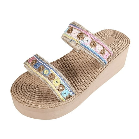 

Women S Sandals Summer Bohemian Style Rope Weaving Beach Outside Wear Slope Heel Large Size Slippers