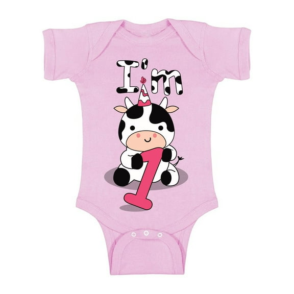 12 Months Baby Birthday - Cute Baby Boy Baby Girl Shirt - Little Cow Romper