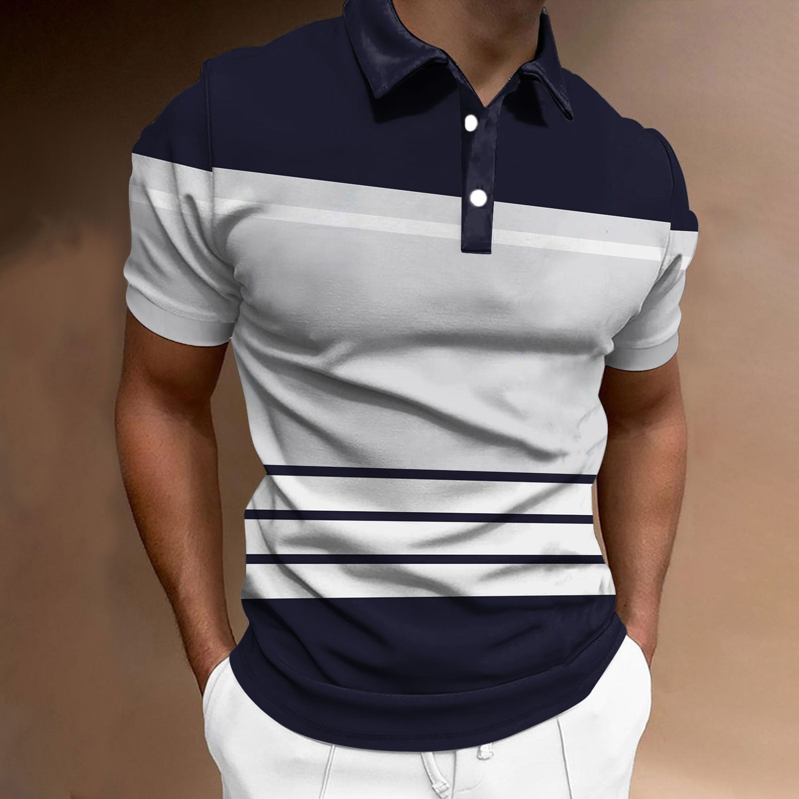 Mens Polo Shirts Cotton Zipper V-Neck Collar Tennis Shirt Short