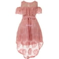 thumbnail image 2 of Little Girls Cold Shoulder Floral Lace Hi Lo Easter Wedding Bridesmaid Flower Girl Dress Rose 4 (2J1K7S6), 2 of 3