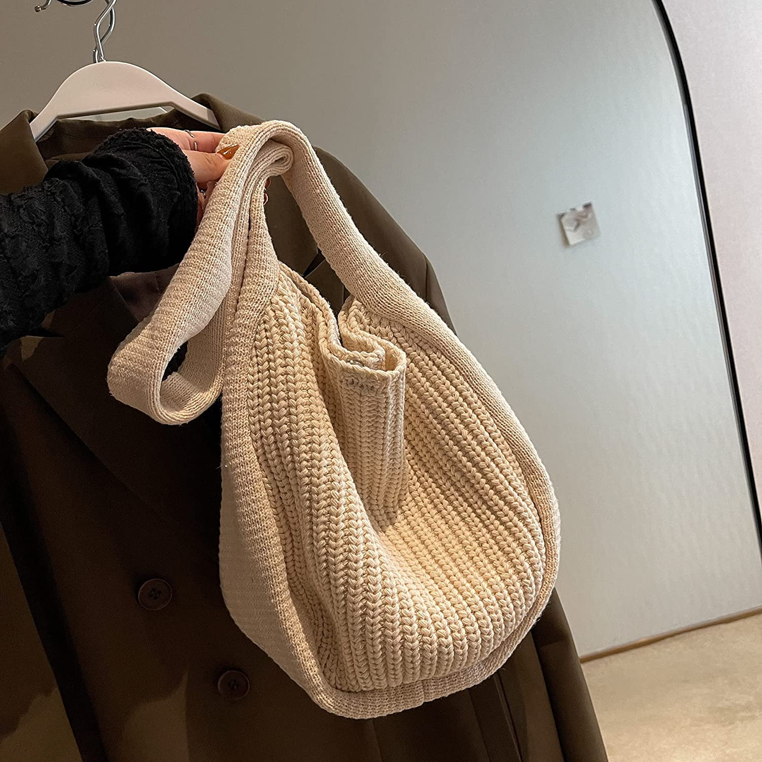 Women's Crocheted Crossbody Tote Hobo Bag, Knitted Shoulder Handbag, Aesthetic Handmade Cute Purse, Knit Crochet Bag