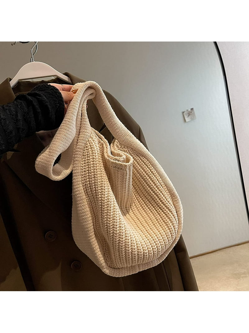 Women's Crocheted Crossbody Tote Hobo Bag, Knitted Shoulder
