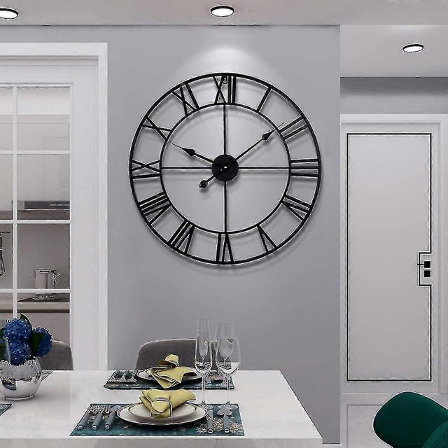 Large Wall Clock Round Metal Nearly Silent Little Ticking Battery Operated