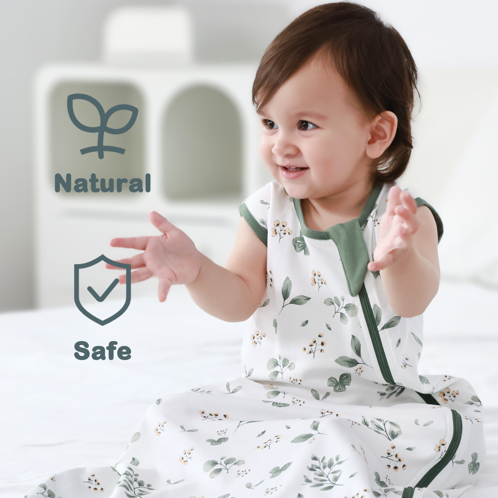 2Pcs Mosebears 0.5 Tog Baby Sleeping Bag - Cotton Summer Sleep Sack for Newborns, Boys & Girls(Plant&Blue,L(12-18 Months))