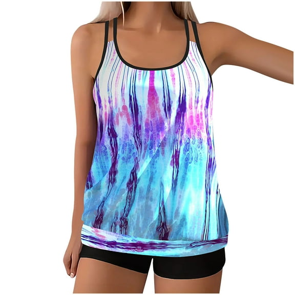 Summer Akafmk Tankini Swimsuits for Women Loose Fitting Floral Printed Swim Tops with High Waisted Boyshorts Two Piece Bathing Suits Comfortable Athletic Swimwear,Sizes S-5XL