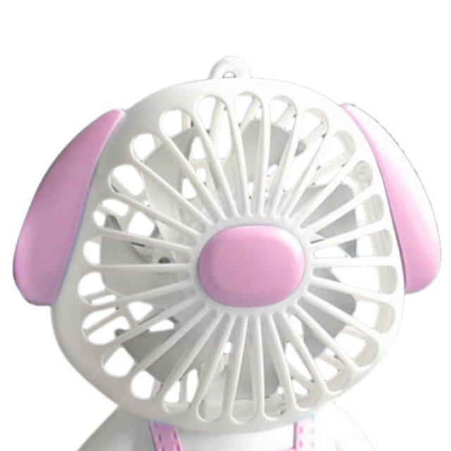Mini Cartoon Animal Fan USB Charging 2 Speed Level Anti Slip Bottom with Lanyard Light for Students Gifts Dog Pattern Pink
