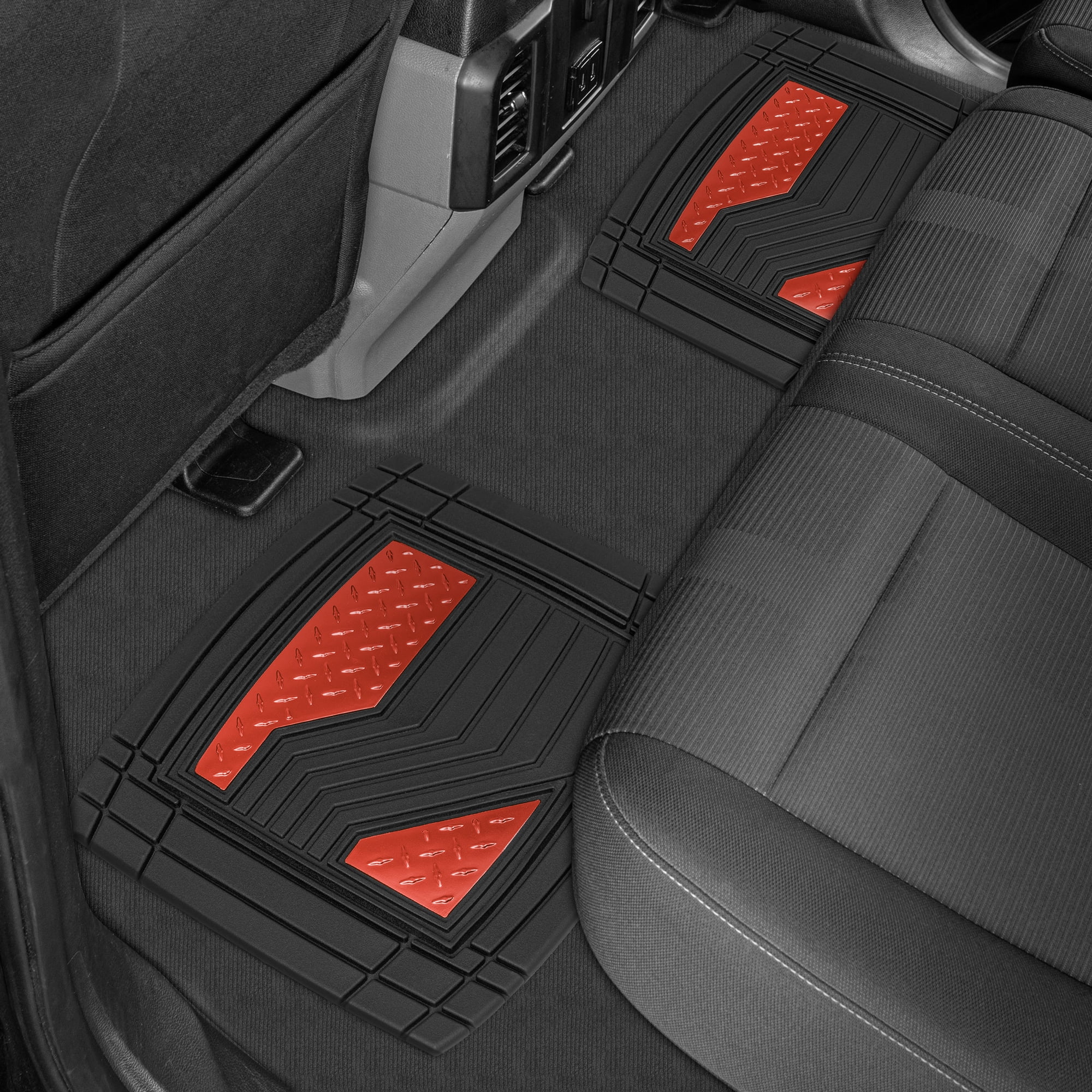 Caterpillar Diamond Steel Heavy-Duty Rubber Floor Mats & Cargo Trunk Liner  for Car SUV Van Sedan, Black & Red - Odorless Trim to Fit, All Weather Deep  Dish, Total Dirt Protection 