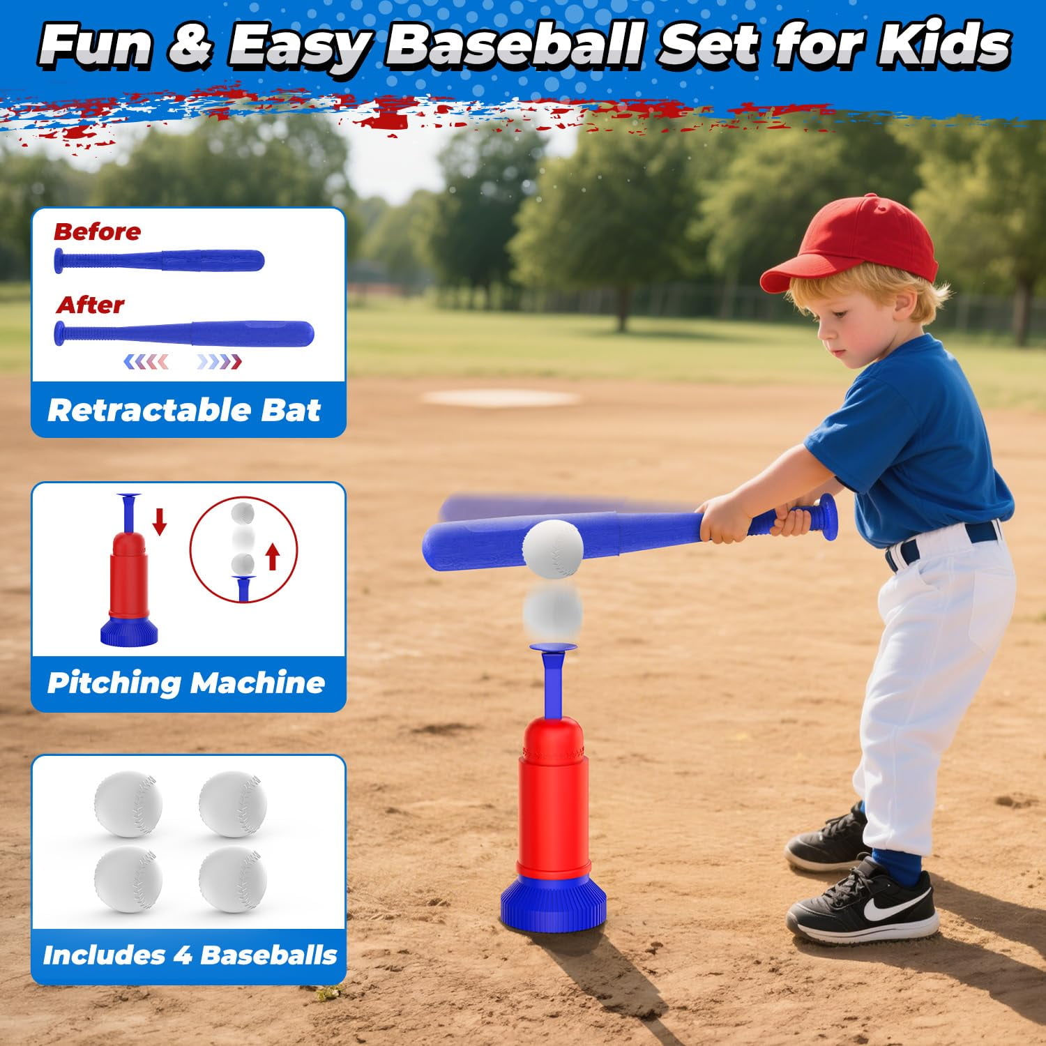 Lenbar 4-in-1 Toddler Basketball Hoop and T-Ball Set with Ring Toss Game, Adjustable Height, Indoor Outdoor Sports Toy for Boys and Girls Ages 3-8
