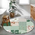 thumbnail image 3 of Round Area Rug 3.3 Ft, Boho Spring Floral Washable Non-Slip Circle Carpet for Living Room/Bedroom, Retro Flowers Plants Patchwork Grid Green Low-Profile Small Kitchen Mats Collection Rugs for Indoor, 3 of 8