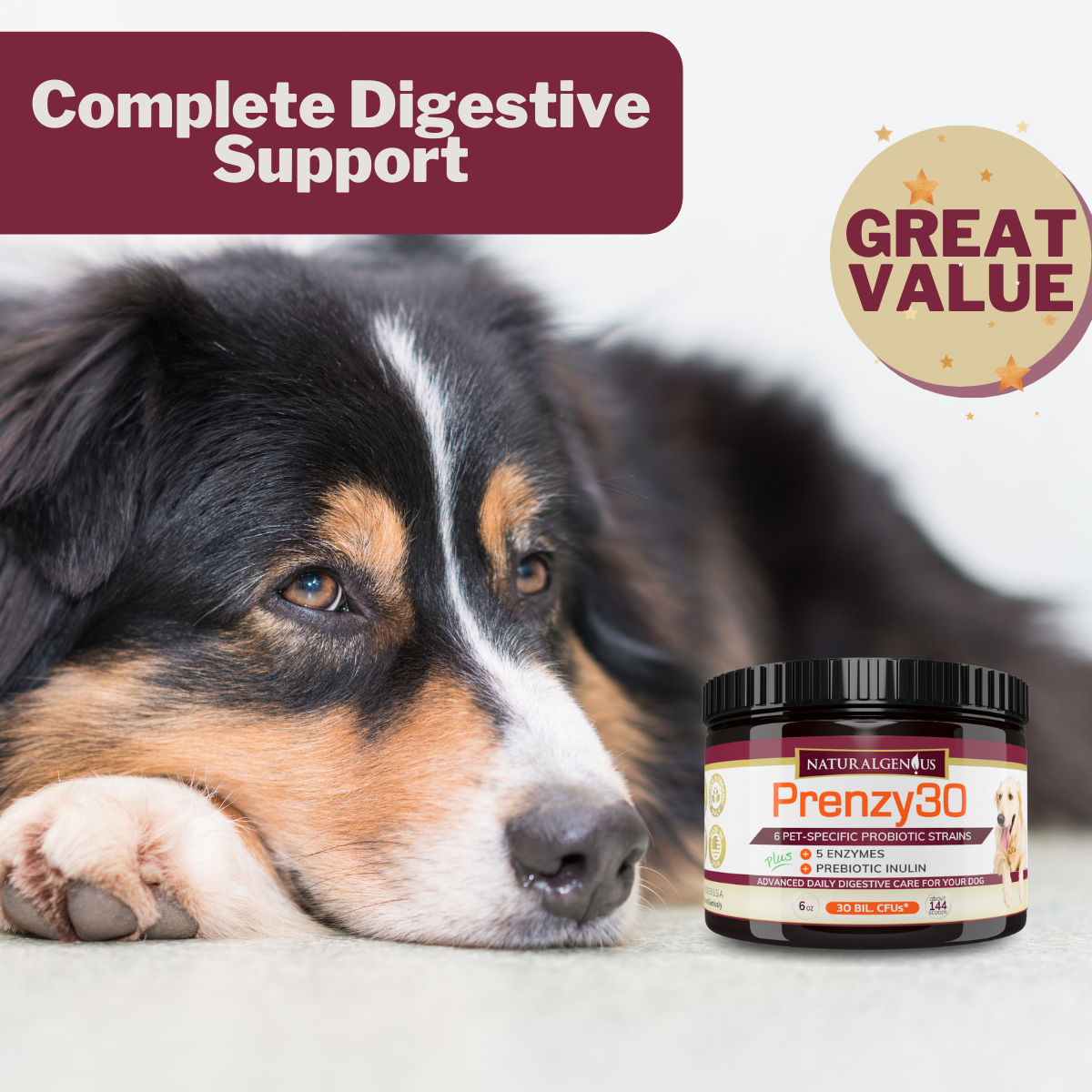 Natural Genius Dogs Probiotics & Enzymes Supplement for Diarrhea, Constipation and Digestive Health - image 3 of 8