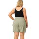 thumbnail image 5 of Women's Plus Size Short Drawstring Elastic Waist  Above Knee with Pocket Summer Cargo Shorts Gray Green 1X, 5 of 7