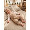 thumbnail image 3 of RUINIXCW Infant Girl Boy Outfit Long Sleeve Crew Neck Solid Color Romper Plaid Print Overall Pants and Hat Set, 3 of 9