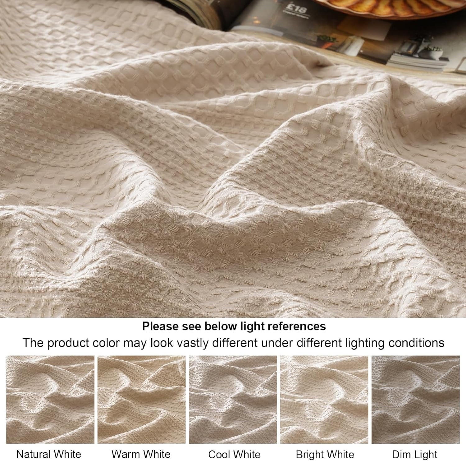 PHF Ultra Soft Waffle Weave Blanket King Size for Bed, Lightweight and Breathable Blanket, Perfect for Hot Sleepers, 104"x 90", Light Tan