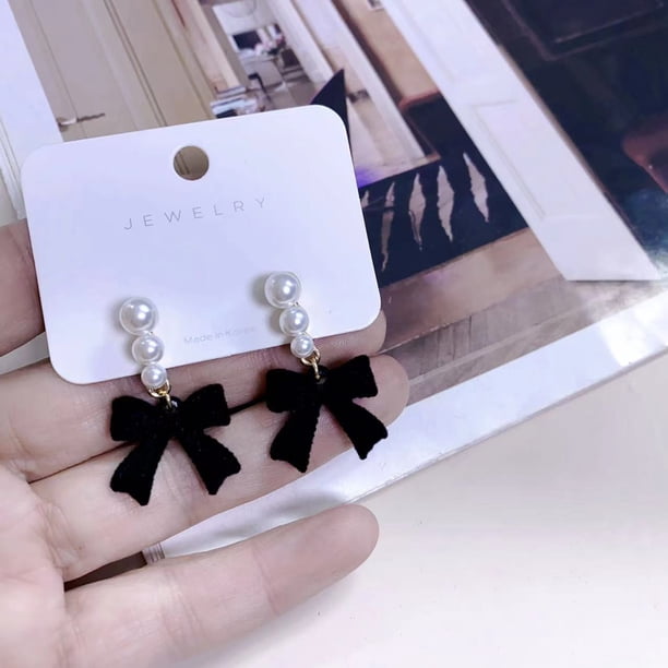 Pendientes de plata S925 con forma de lazo rojo vintage con aguja y perlas, pendientes de lujo con luz de nicho, pieza de moda versátil