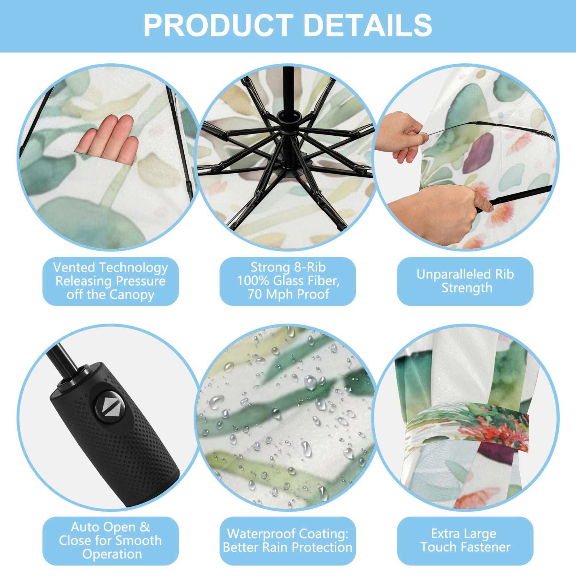 21" Inch Auto Open Close Folding Umbrella Windproof Waterproof Full Print 8-Rib Compact Travel Umbrella for Rainy Days Pondside Chandelier Fusang