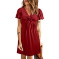 thumbnail image 4 of Eytino Dresses for Women V Neck Holiday Dress Short Sleeves Twisted Front Dress Casual Summer Beach Vacation Dresses S-2XL Red, 4 of 12
