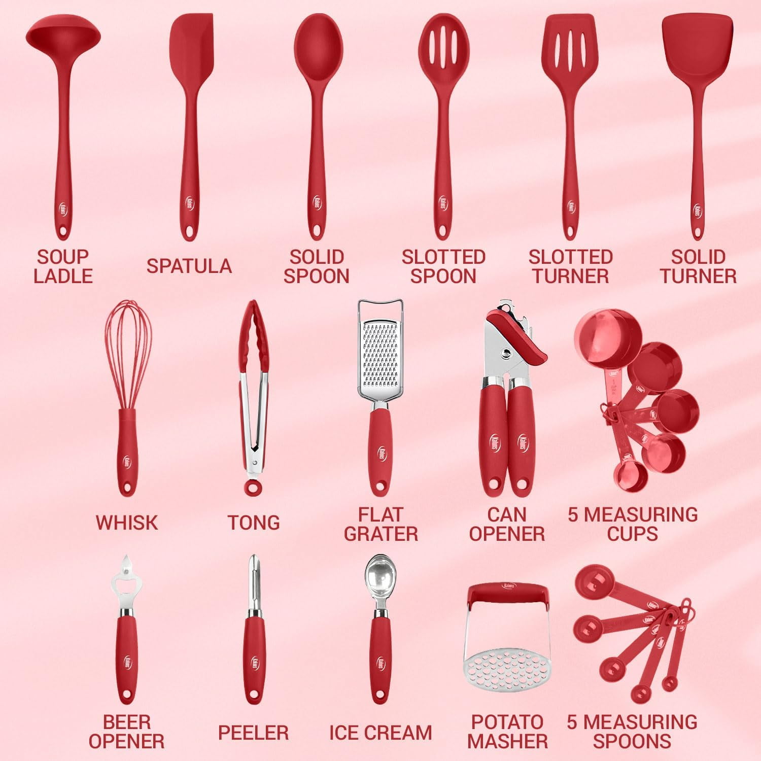 Kaluns Silicone Cooking Utensils Set 24 Pcs - Premium Heat Resistant Cooking Set & Kitchen Essentials - Non-Stick Kitchenware with Stainless Steel Handles