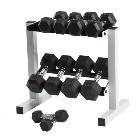 CAP 150lb Rubber Hex Dumbbell Weight Set  5-25lb with Rack