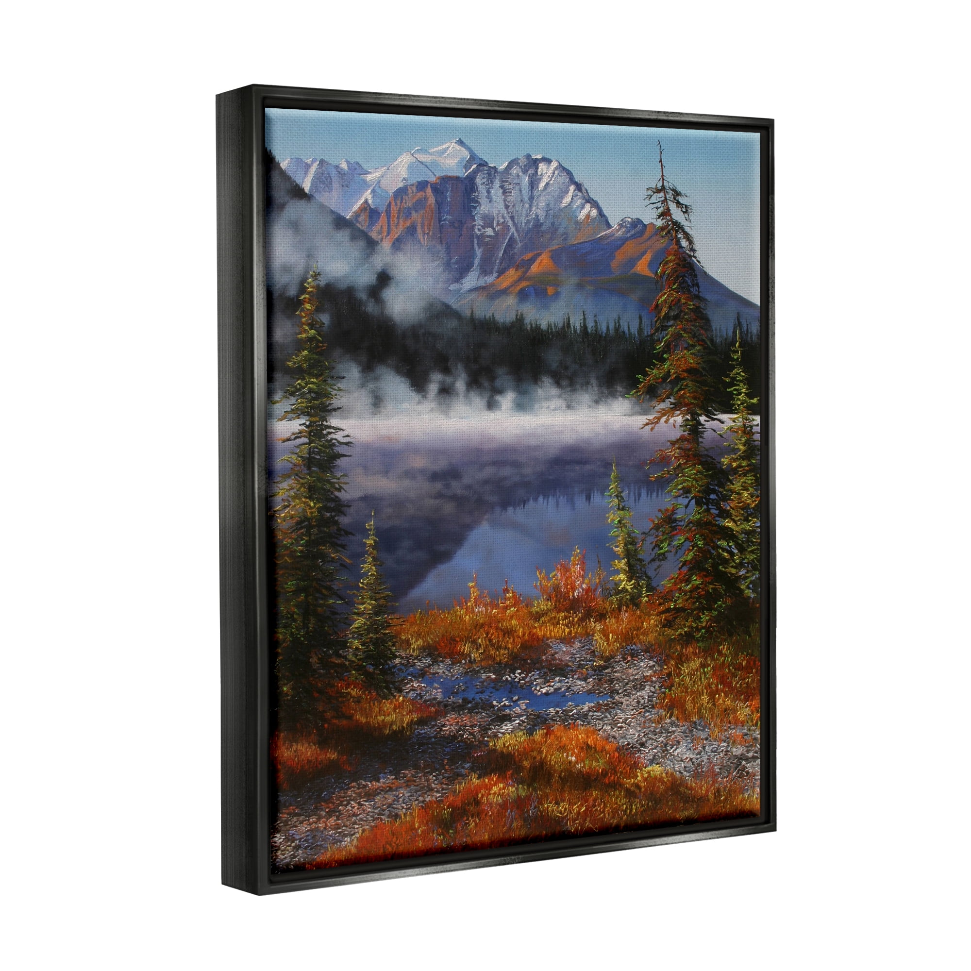 Stupell Industries Autumn Mountain Scenery Nature Painting Black Floater Framed Art Print Wall Art, 17 x 21