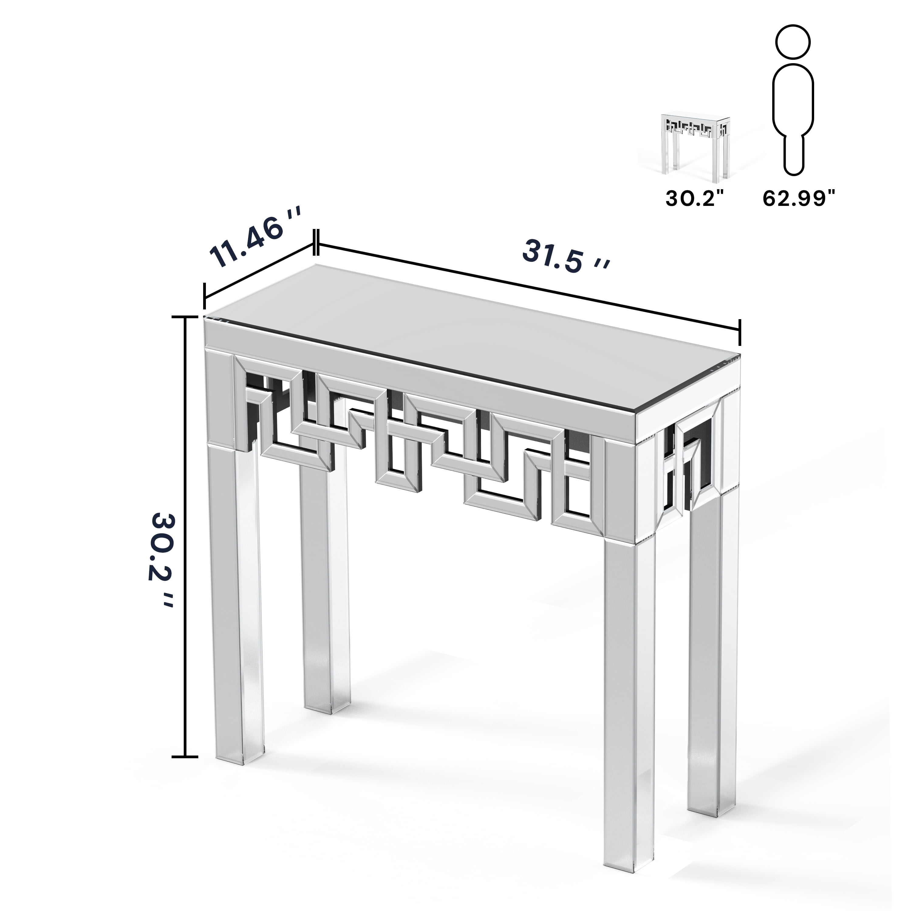 SHYFOY Modern Grecian Venetian Mirrored Console Table Glass Sofa Table Silver Entryway Table for Living Room