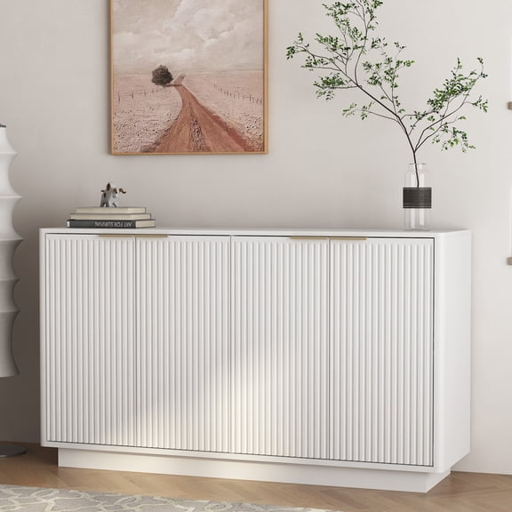 Oufan 55" Sideboard Buffet Cabinet with Storage, 4 Doors & Adjustable Shelf, Modern Accent Coffee Bar Console Table for Kitchen, Entryway, White