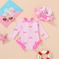 thumbnail image 5 of Tiny Cutey Toddler Girl Swimsuit Baby Long Sleeve One-Piece Rash Guard Bathing Suit with Hat for 3-6 Months, 5 of 8