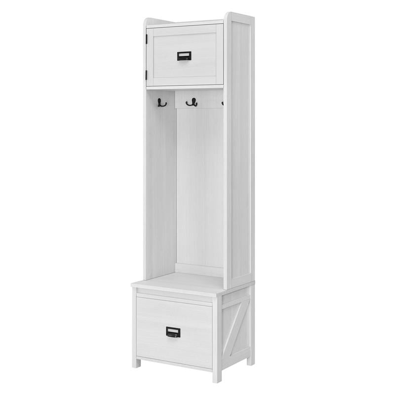 SystemBuild Farmington Entryway Hall Tree with Storage Bench in Ivory