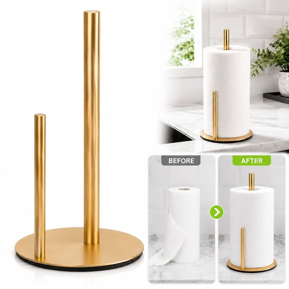 Paper Towel Holder, Stainless Steel Kitchen Roll Dispenser , Countertop or Under Cabinet Mount, Premium Heavy Duty Paper Towel Stand Organizer for Kitchen