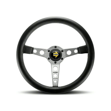 - Momo Prototipo 350mm Tuning Racing Steering Wheel Black Leather Silver Spoke