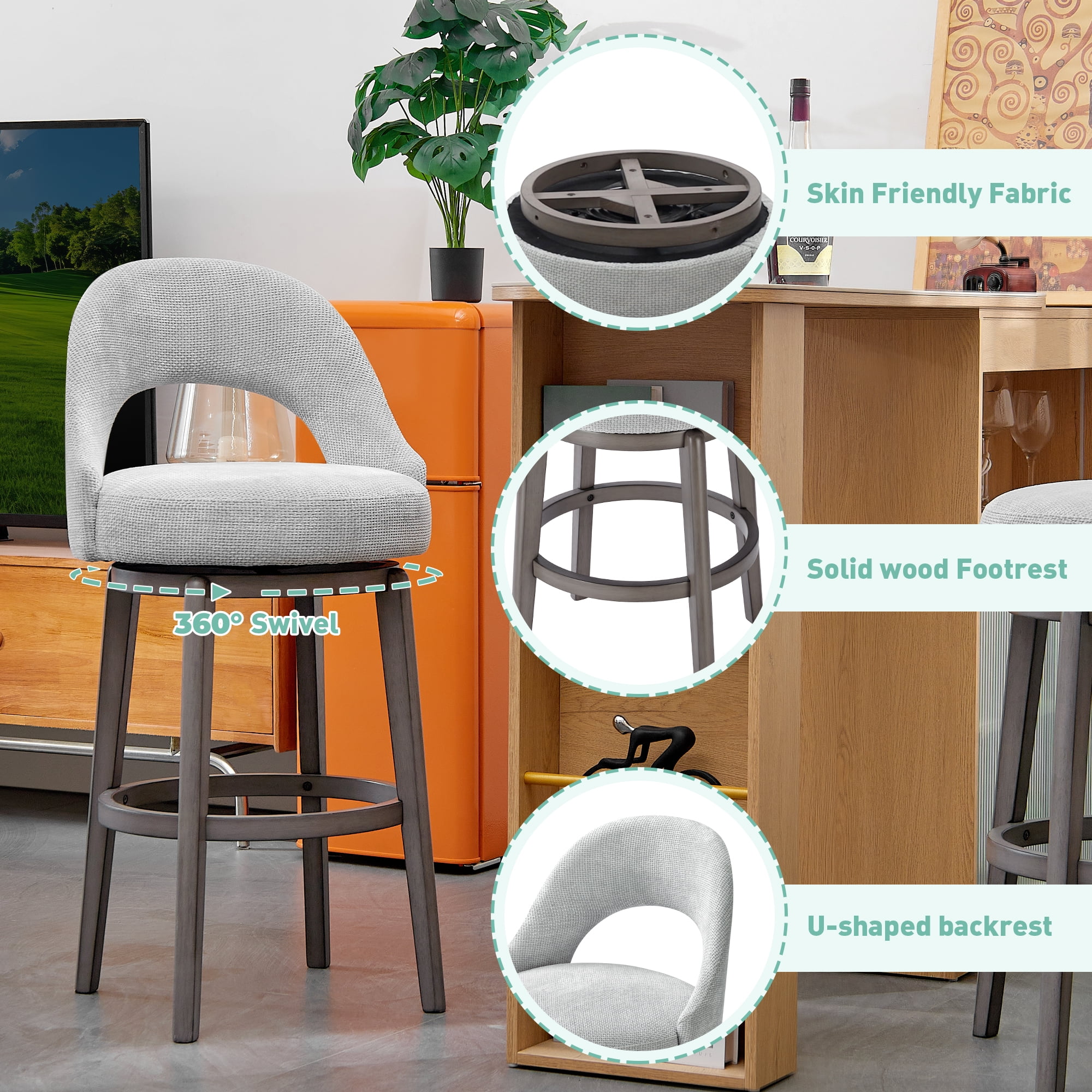 TrumanPick 30" Swivel Bar Stool??Set of 4 Upholstered Counter-Height Barstools U Shape Pub Chair Stools for Kitchen Island room