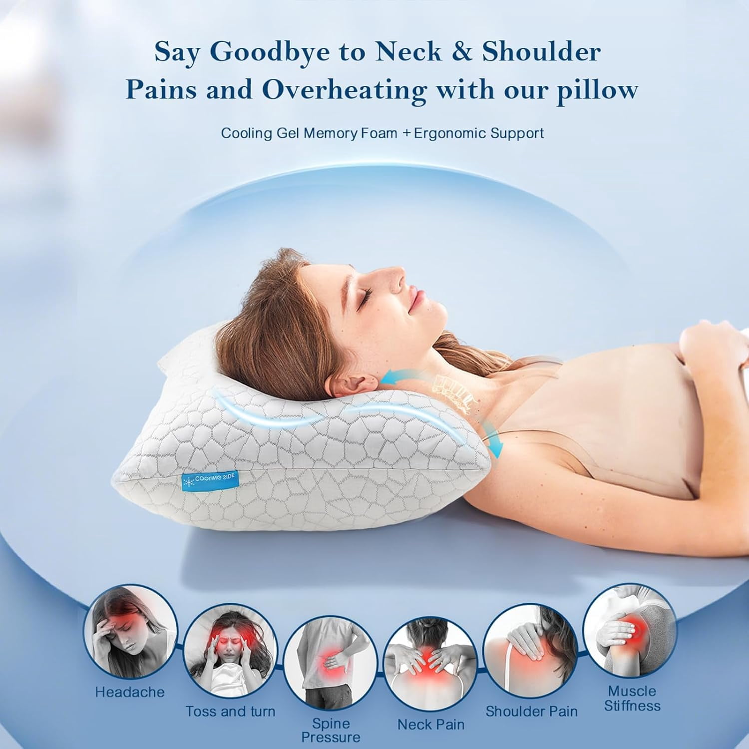 SUPA MODERN Cooling Shredded Memory Foam Bed Pillow, Queen Size 1-Pack, Adjustable Soft and Supportive for Side, Back & Stomach Sleepers
