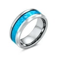 thumbnail image 1 of Bague de Mariage en Titane avec Incrustation d'Opale Bleue Simulée pour Hommes et Femmes, Ton Argenté 8MM, 1 of 4
