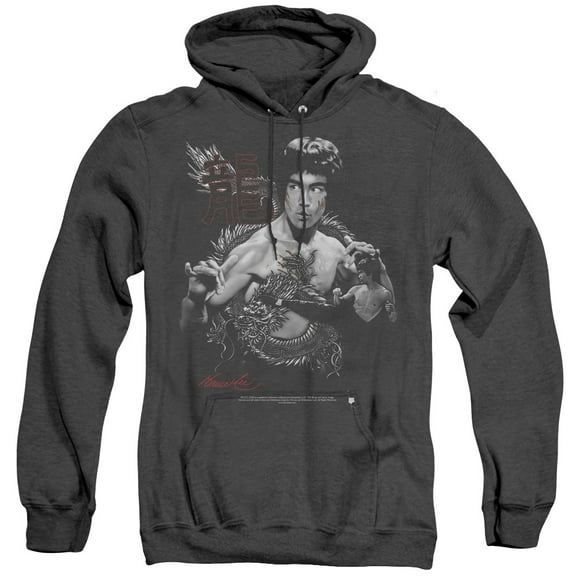 Bruce Lee The Dragon Adult Heather Hoodie Sweatshirt Black