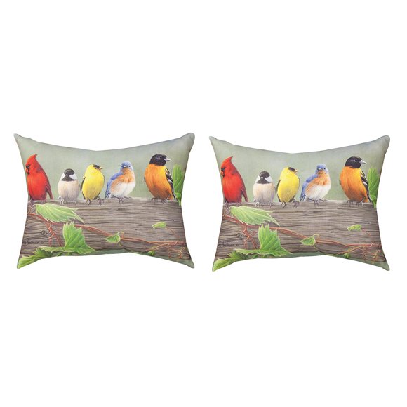 Oiseaux sur une Ligne Paire de Coussins Décoratifs Bleus 24 X 18 Pouces